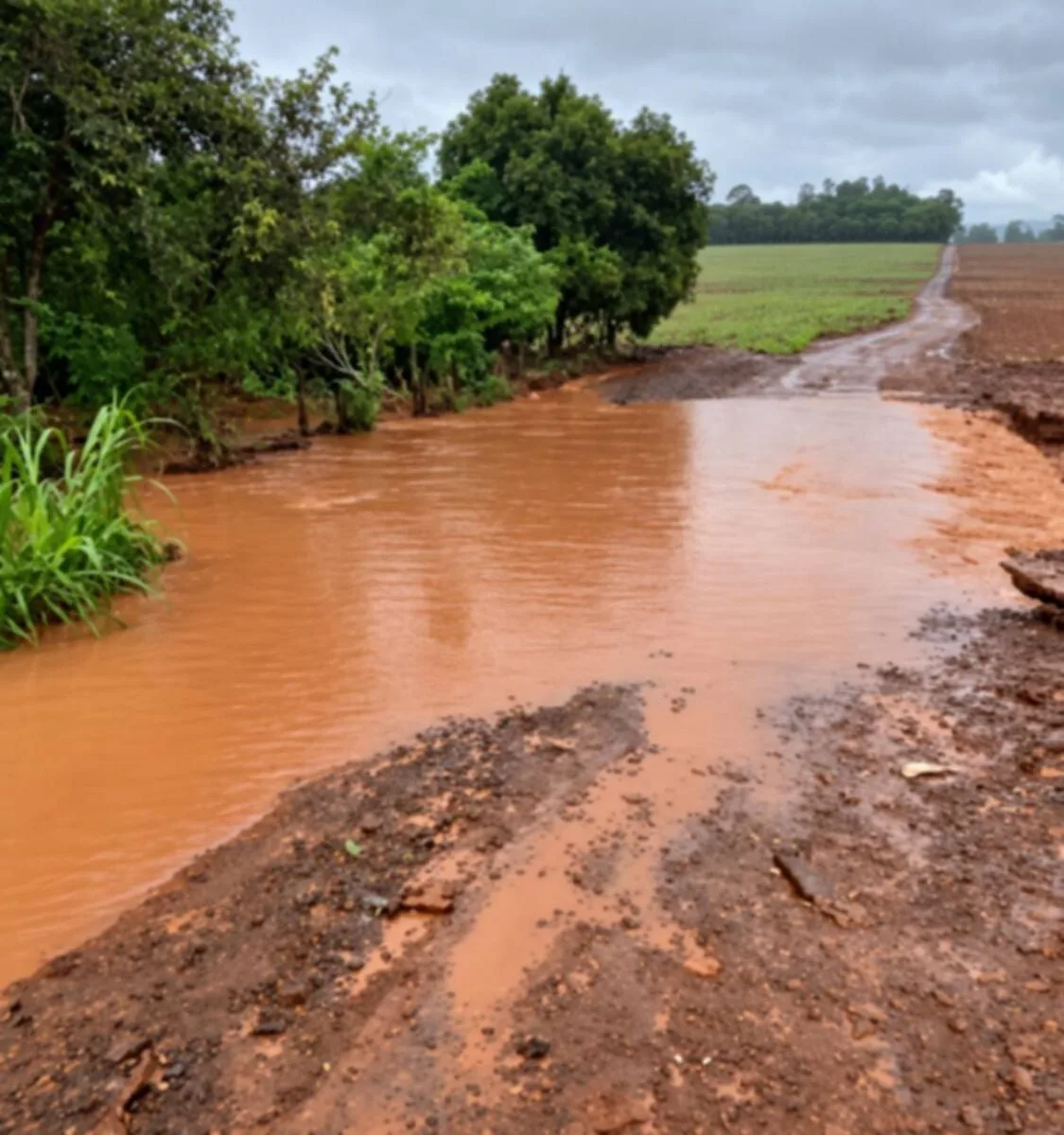 Chuva intensa complica tráfego em estrada rural de Borrazópolis