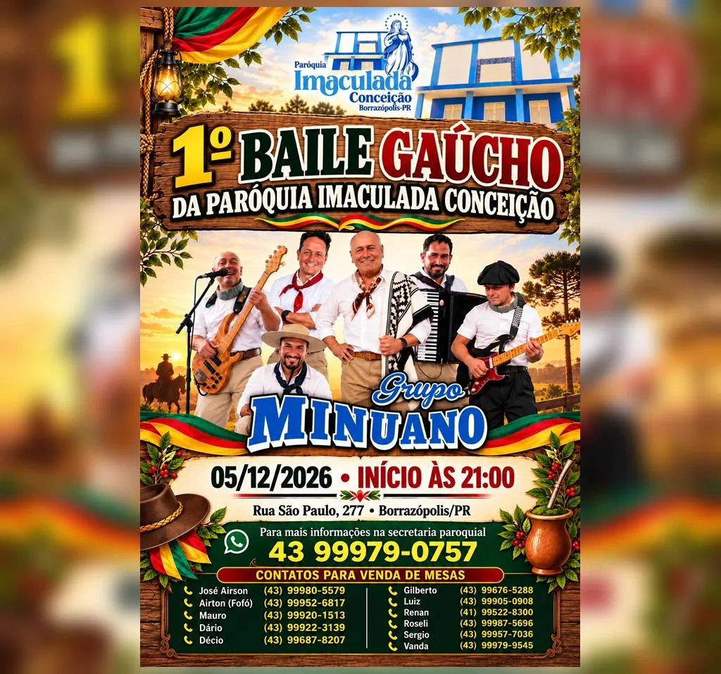 Borrazópolis sediará 1º Baile Gaúcho com Grupo Minuano em dezembro
