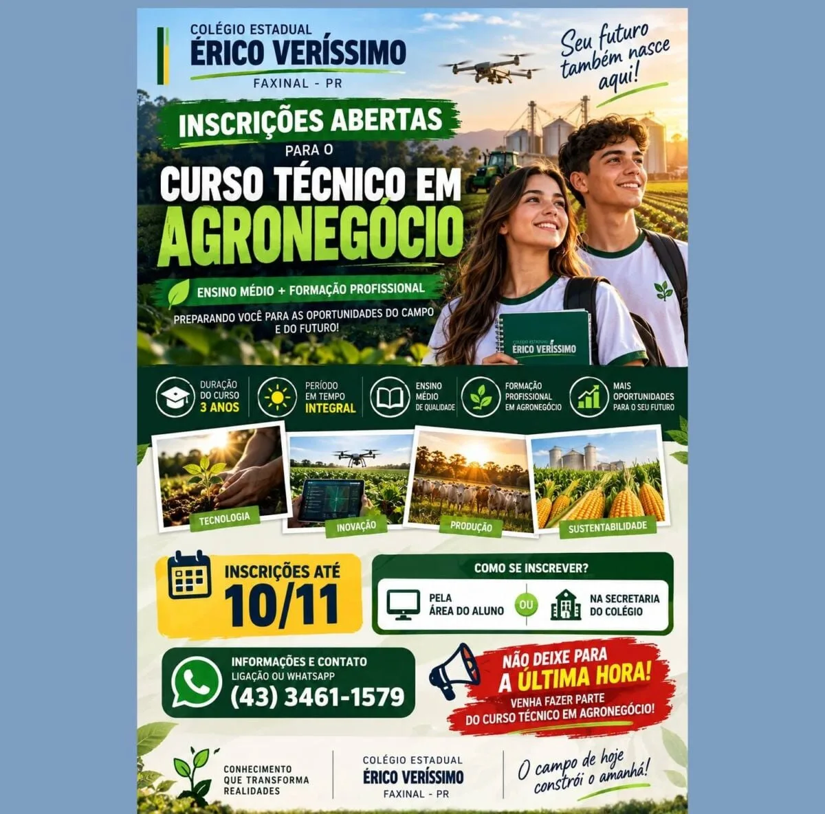 Faxinal abre inscrições para Técnico em Agronegócio