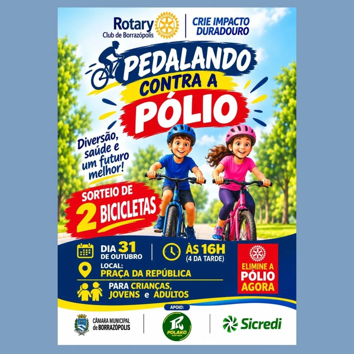 Borrazópolis realiza evento Pedalando Contra a Pólio neste sábado