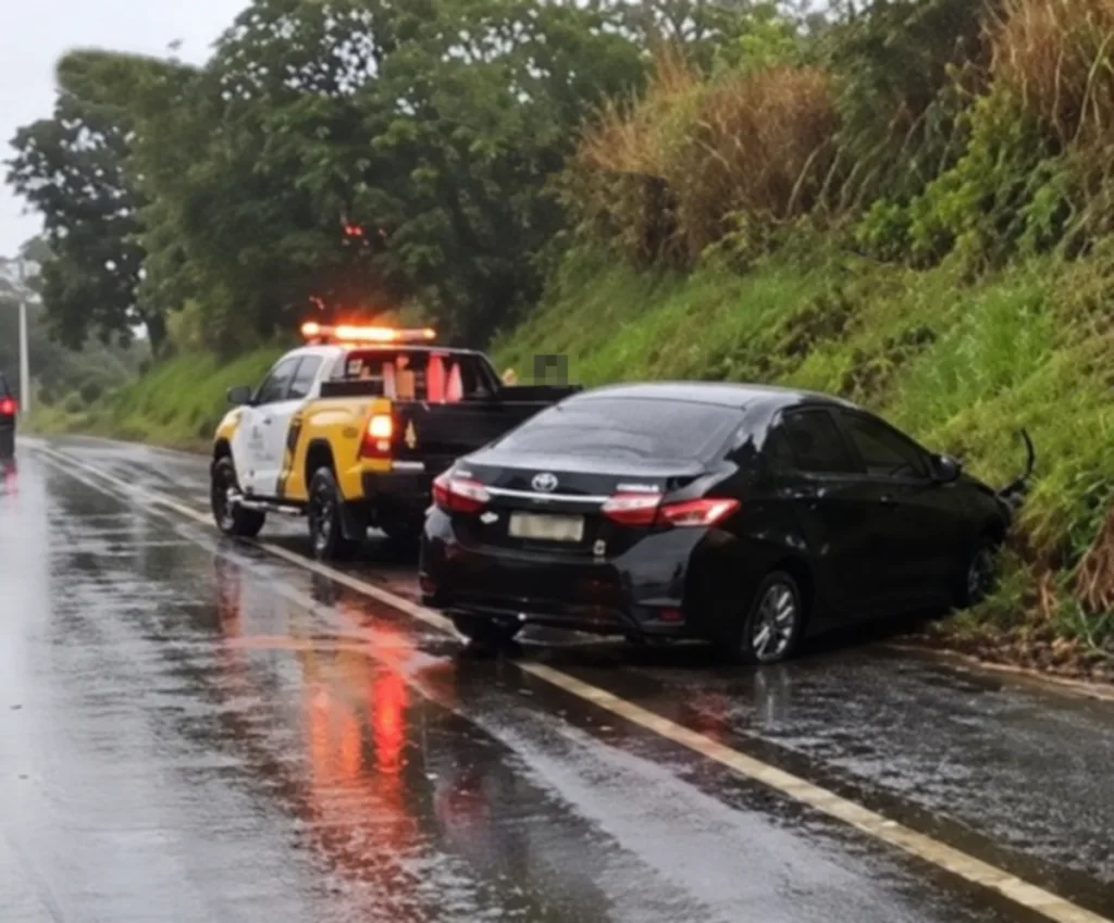 Corolla bate em barranco na PR-272 entre Cruzmaltina e Lidianópolis