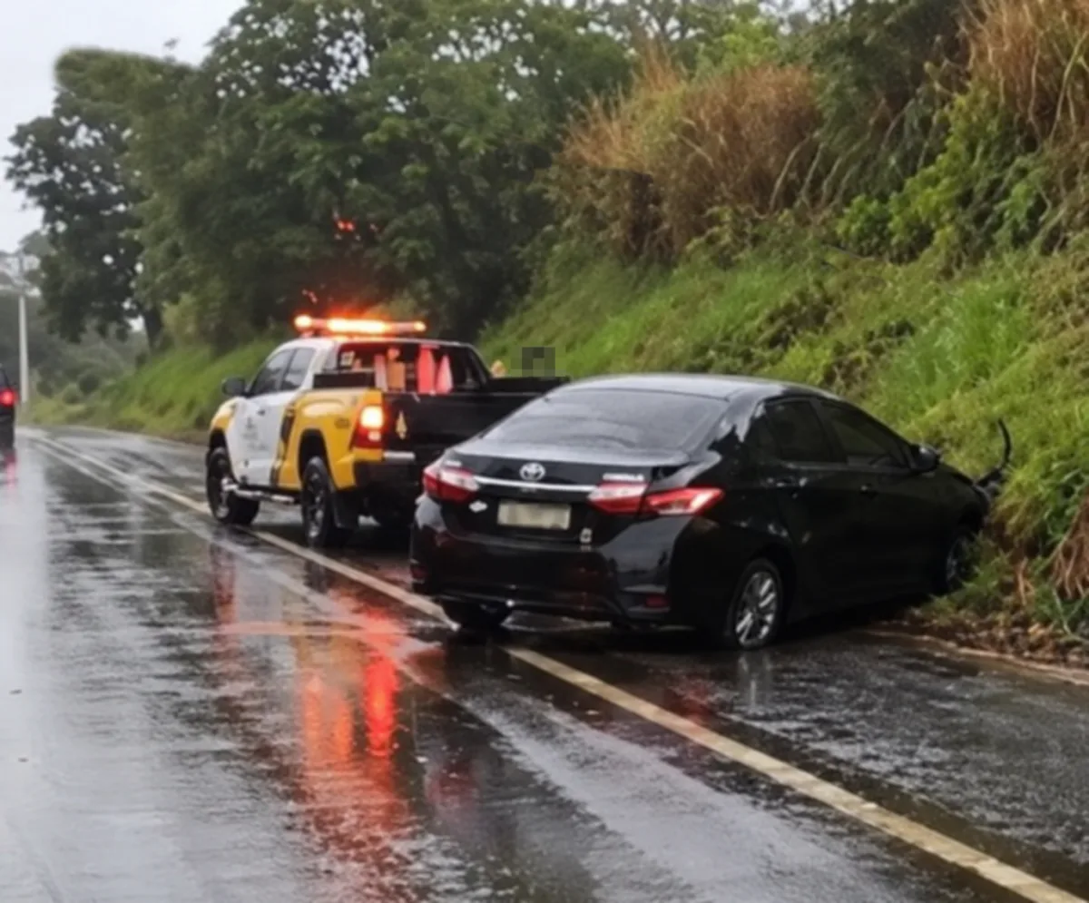 Corolla bate em barranco na PR-272 entre Cruzmaltina e Lidianópolis