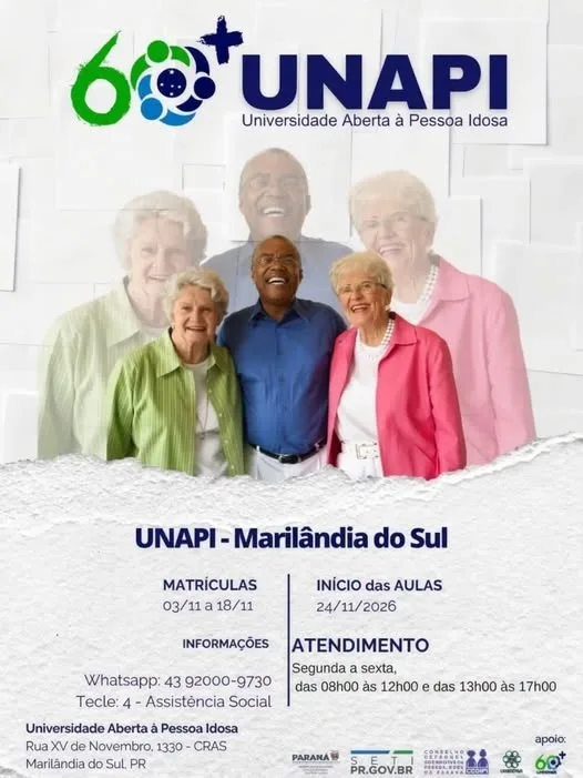 Marilândia do Sul abre inscrições para universidade da terceira idade